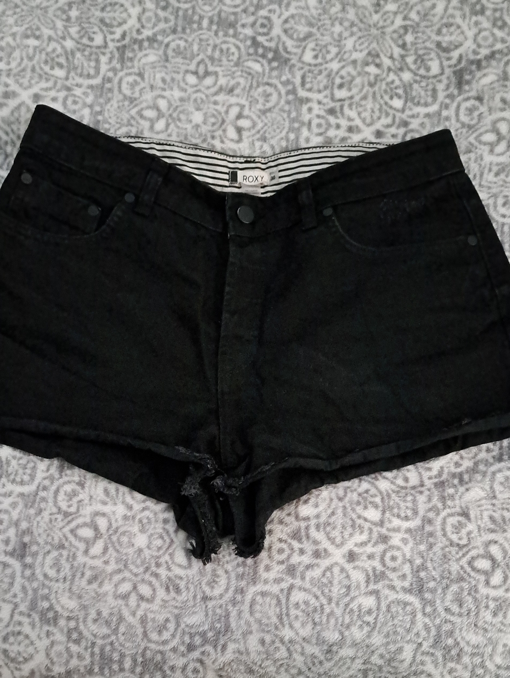 Roxy Black Denim Short Shorts with Raw Hem Size 30